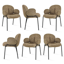 Goeurvant Sillas De Comedor Modernas Con Reposabrazos Circulares Y Asiento Tapizado, Combinación De Confort Y Elegancia - Juego De 6 - Taupe - Bouclé