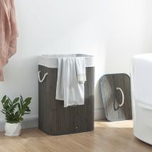 [en.casa] - Wäschekorb Salla 72l Bambus Dunkelblau/grau