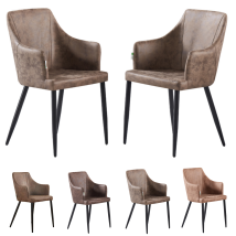 Pn Home - Juego De 2 Sillas De Comedor Con Brazos Zarah - Silla De Comedor Tapizada De Piel Sintética Con Patas De Metal Para Comedor - Marrón Claro
