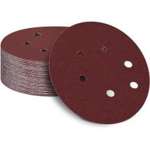 Lot De 50 Disques Abrasifs De 150 Mm Pour Ponceuse Excentrique Grain 80, Papier Abrasif De 150 Mm, 6 Trous, Bandes Abrasives Velcro Pour Bois, 