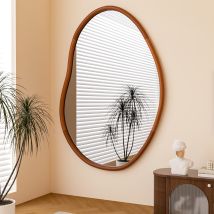 Espejo De Pared Asimétrico Grande De Haya: Espejo De Entrada Irregular Con Marco De Madera, Espejo Decorativo Orgánico Para Sala De Estar, Espejo De 