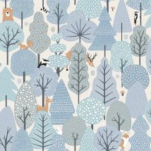 Muriva - Children's Wild Wood Blue Wallpaper Naturistic Birds Paste The Wall