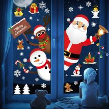 Longziming - Christmas Window Stickers Xmas Window Decoration Diy Cute Reindeer Santa Claus For Xmas Home/shop Decorations Sticker Removable Static 