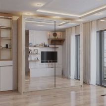 Modern Chicago Double Sliding Door Wardrobe Mirror - Oak150cm