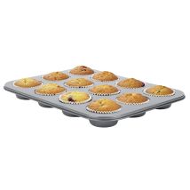 Muffinform für 12 Stück – Stahlblech – Antihaftbeschichtung – grau – 35 x 26,5 x 3 cm