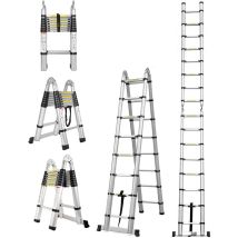 5m Telescopic Ladder Foldable Extension Folding Aluminium Ladder Heavy Duty Safety Locking Multi-purpose Multi-function Ladder Max Load 150kg