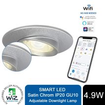 4lite - Wiz Connected Gu10 White Led Lamp & Satin Chrome Adjustable Downlight Ip20