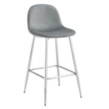 Lot De 2 Tabourets De Bar Velours Gris Pieds Chrome 69 Cm - Scandinave