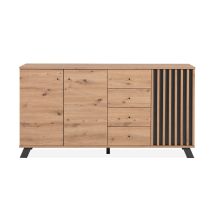 Buffet Salle A Manger Medan - Décor Chene Artisan Et Anthracite - 3 Portes + 4 Tiroirs - L160 X H85 X P40 Cm