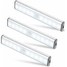 Set Mit 3 X 10 Led-lampen, Kabellos, Usb-aufladbar, Magnetisch, Bewegungssensor, 2 Beleuchtungsmodi, Tragbar. Schrankleuchte, Notleuchte, Nachtlicht 