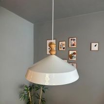 Lema Einzelner Weißer Kronleuchter Mit Holzkopfteil, Hängelampe Für Restaurant, Café, Wohnzimmer