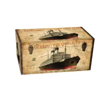 Baule In Legno Vintage Bellahome Rivestito In Ecopelle Fantasia "transport" Medio 60x34,5x38,5 Cm