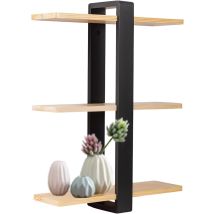 Floating Shelves Black – 3 Tier Wall Mounted Shelf Unit 50cm, Solid Pine Wood Shelves For Bedroom, Living Room, Bathroom Office Rustic Wall Storage 