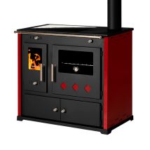 Prometey - Cuisinière À Bois Avec Plaque En Céramique – 9,5 Kw Panneaux Latéraux Peints En Rouge Et Design Moderne