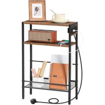 Slim Side Table With Charging Station, Narrow Side Table With Usb Ports And Power Outlet, 42 X 18 X 65 Cm, 3-tier End Table For Small Space, Bedside 