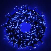 Chaine A' Cordes Luccika Home Se'rie 25 Mt De 500 Lumie'res De Sapin De Noel A' Led Bleues Cable Vert 31v Avec 8 Jeux De Lumie're Et Me'moire Ip44 