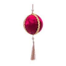 Boule De Sapin De Noël Classique Ronde Tissu Rouge Et Doré 5x5x9cm