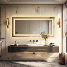 Luvodi - Espejo Baño Con Luz Led Antivaho Inteligente Con Doble Tira De Luz, 1200 X 600mm