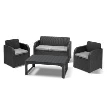 Keter Set 2 Sessel + Sofa + Offener Anhebbarer Couchtisch Carolina Lounge Graphit