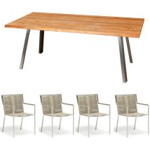 Sitzgruppe Varuna Edelstahl/kordel/teak 160x90 Cm Tisch Mit Stapelsesseln - Inko