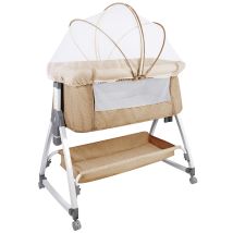 Cuna Para Bebé Cuna Colecho Bebé Plegado Viaje Portátil Altura Regulable Con Mosquitera Colchón Cesta Beige