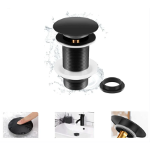 Zhuoxuan - Piletta Di Scarico Nera Per Lavello (senza Troppopieno), Piletta Di Scarico Universale Nera Per Lavello, Piletta Di Scarico Automatica (per