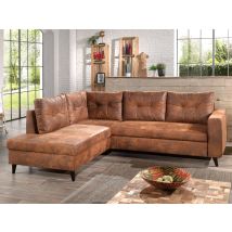 Bestmobilier - Nordic - Ecksofa L - 5 Sitzplätze - Schlaffunktion - Industrielle Vintage - Links - Braun