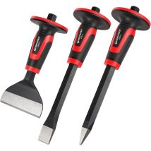 Bolster Chisel Set 3-pieces, Maxpower Masonry Chisel Set With Thickness Hand Guard Included 300mm Point Chisel, 300mm Cold Chisel And 220mm Brick 