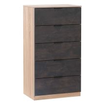 Cómoda 5 Cajones Óxido y Roble Canadiense – Mueble de Dormitorio Estilo Industrial – Gran Capacidad de Almacenamiento