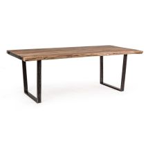 Tavolo Elmer Rettangolare, Con Gambe In Acciaio, Piano In Legno Di Acacia, Stile Moderno -220 X 100 Cm