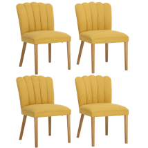 Wahson 4pcs Dining Chairs Chenille, Modern Farmhouse Upholstere Chairs With Wooden Legs For Home Kitchen Restaurant, Yellow