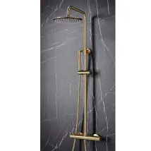 Merano - Core Brushed Brass Thermostatic Round Rigid Riser Shower Valve Two Heads