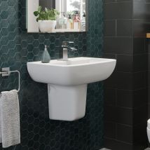 Affine - Bathroom Basin Sink Single Tap Hole Semi Pedestal Wall Hung Modern White Curved