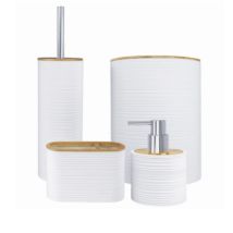 Juego de accesorios de baño Nature – Dispensador de jabón, Cepillo de baño, Portaescobillas, Papelera – Plástico, Caucho – DEBLANCH