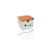 Azucarero de cerámica con tapa – Incluye cuchara – Diseño surtido en blanco, negro y gris – 8,8 x 10,3 x 8,8 cm