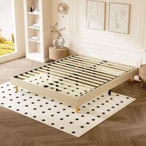 Dewinner – Sommier Tapissier 140x200 Cm – 9 Pieds En Bois Massif – 2x14 Lattes – Hauteur 35 Cm – Soutien Renforcé Pour Matelas – Beige