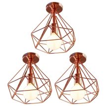 3 Stücke Vintage Industrie Deckenleuchte Käfig Deckenlampe Semi Flush Mount Wohnzimmerlampe Rot Ø25cm