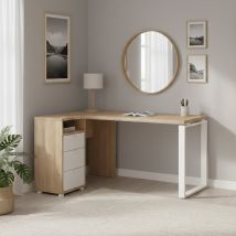 Escritorio Noemie, Escritorio Multiusos, Mesa De Oficina Para Pc, El Plan De Trabajo, 150x100 H76 Cm, Roble Y Blanco - Dmora