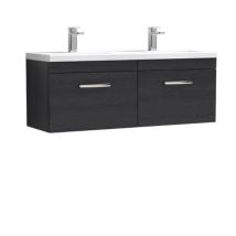 Nuie Athena Charcoal Black Woodgrain 1200mm Wall Hung 2 Drawer Vanity Unit And Double Ceramic Basins - Ath040f