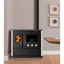 Cucina A Legna Con Piastra In Ceramica - 9,5 Kw Pannelli Laterali Verniciati Avorio E Design Moderno