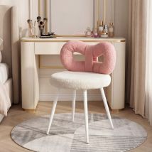 Flasidu - Tabouret En Fausse Laine - Chaise De Coiffeuse - Dimensions : 43 × 35 × 73 Cm - Coussin D'Assise Blanc - Dossier Incurvé Rose - Pieds En 