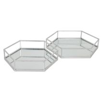 Hill Interiors - Hexagon Set Of Two Trays - Glass/metal - L43 X W50 X H9 Cm - Silver