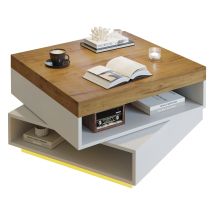 Table Basse 65 X 65 X 40 Cm Carrée Pivotante À 360°, Avec Led Et Espace De Rangement Ouvert, Table De Salon, Table D’appoint, Idéale Pour Petits 