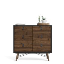 Kommode 102 X 95 H Cm Mattschwarz Und Walnuss - Longarone