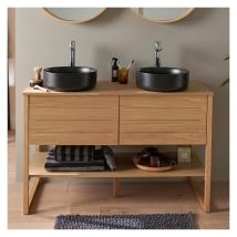 Mueble Doble 120cm Roble Lavabos Negros Y Grifos Atoll