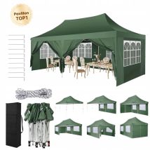 Carpa De Jardín Plegable 3x6m Protección Uv Impermeable, Barnum Plegable Para Bodas, Picnics, Mercados, Camping Con 6 Paredes Laterales Desmontables, 