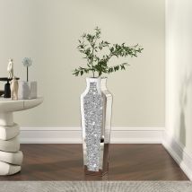 18in Modern Glam Mirrored Crystal Floor Vase - Tall Decorative Vase For Living Room, Entryway, Home Accent
