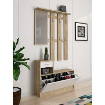 Bellahome - Muebles De Entrada Sargassi, Entrada Para Perchas, Composición Para Atrio, Consola De Almacenamiento Multifunción, 100x26h190 Cm, Blanco Y