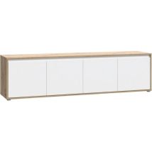 Meuble Tv - Skelpe- Blanc Mat Et Chene - 4 Portes - 188,3 X 42 X 49,7 Cm