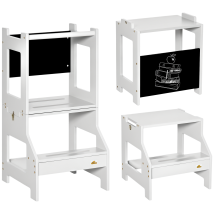 Torre De Aprendizaje 2 En 1 Convertible En Escritorio Con Pizarra Y Barra De Seguridad 42x44x86 Cm Gris